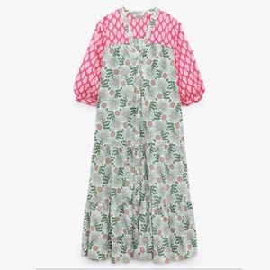 Zara PRINTED MIDI DRESS Ecru 0/3198/241/712/02